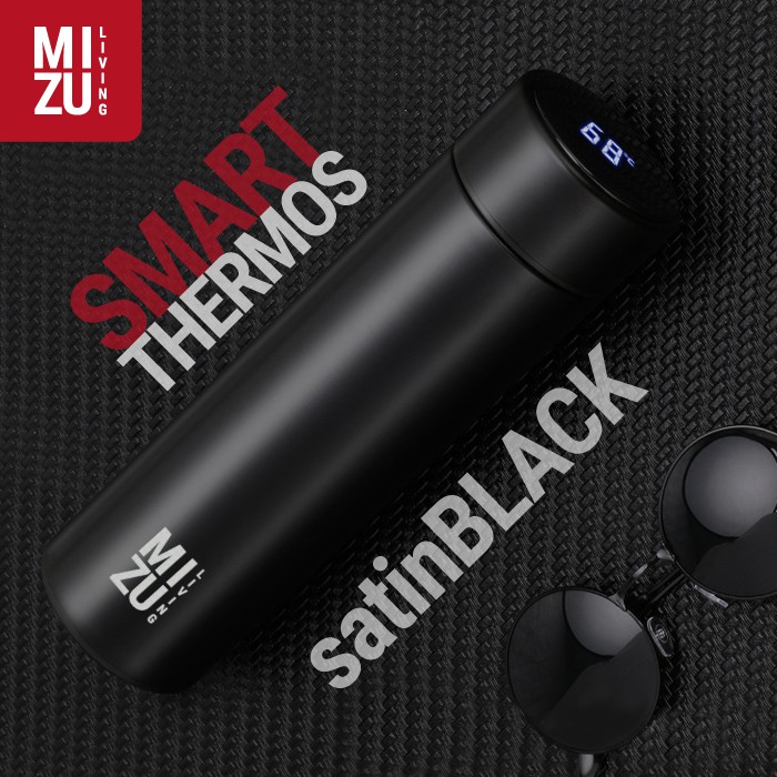 MIZU LIVING Smart Thermos Botol Minum Tumbler Vacuum Flask Stainless Steel 500ml BPA-Free Hot & Cold-BLACK