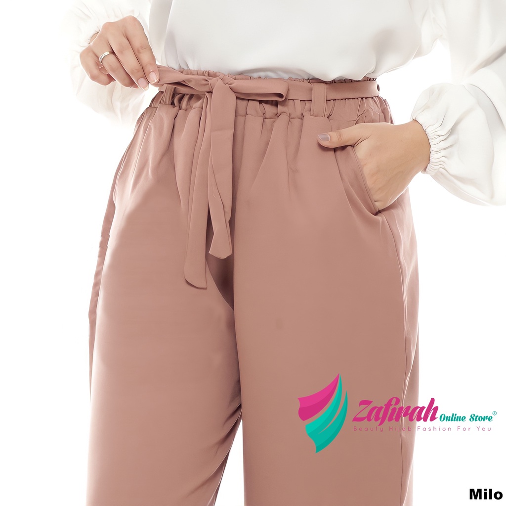 Celana Wanita Kulot Panjang Bahan Moscrepe Pinggang Karet-Milo