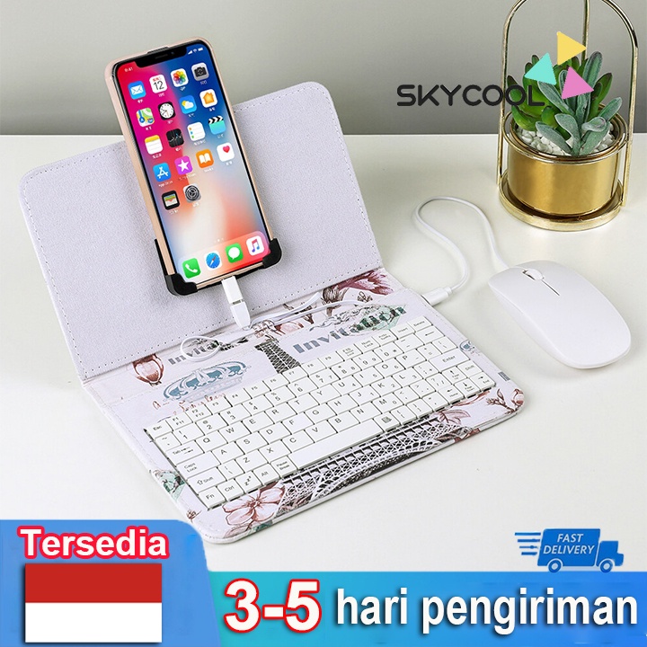 【Hadiah gratis】Skycool telepon Keyboard dan Mouse set Untuk OPPO Vivo Xiaomi Huawei Redmi Samsung Phone hp Dengan PU Leather Case Holder Kompatibel Semua OTG Android