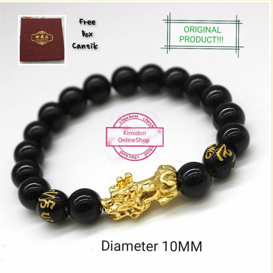 GELANG FENGSHUI KEBERUNTUNGAN BRACELET PIXIU MANTRA BUDHA OBSIDIAN ORIGINAL TERMURAH