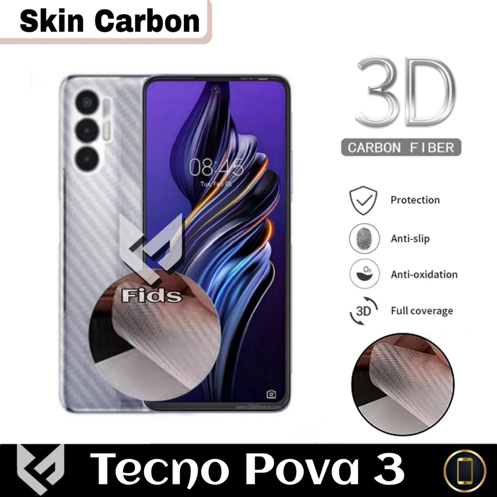SKIN Carbon Tecno POVA 3 POVA 2 Anti Gores Pelindung Belakang HP Garskin Design Carbon Pova 3 Pova 2