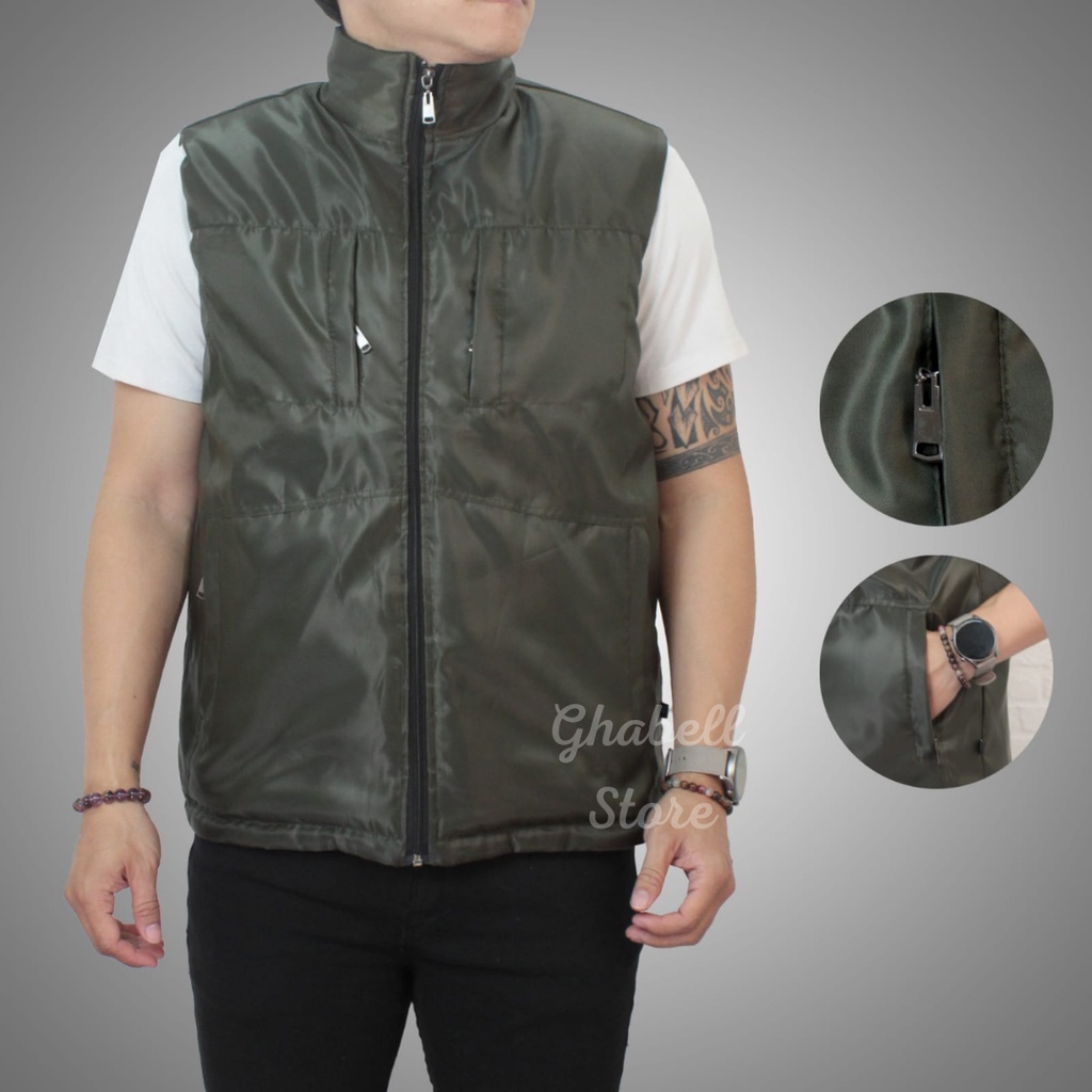 Ghabellstore Jaket Rompi Pria Motor Anti Angin Vest Gelembung Parasut