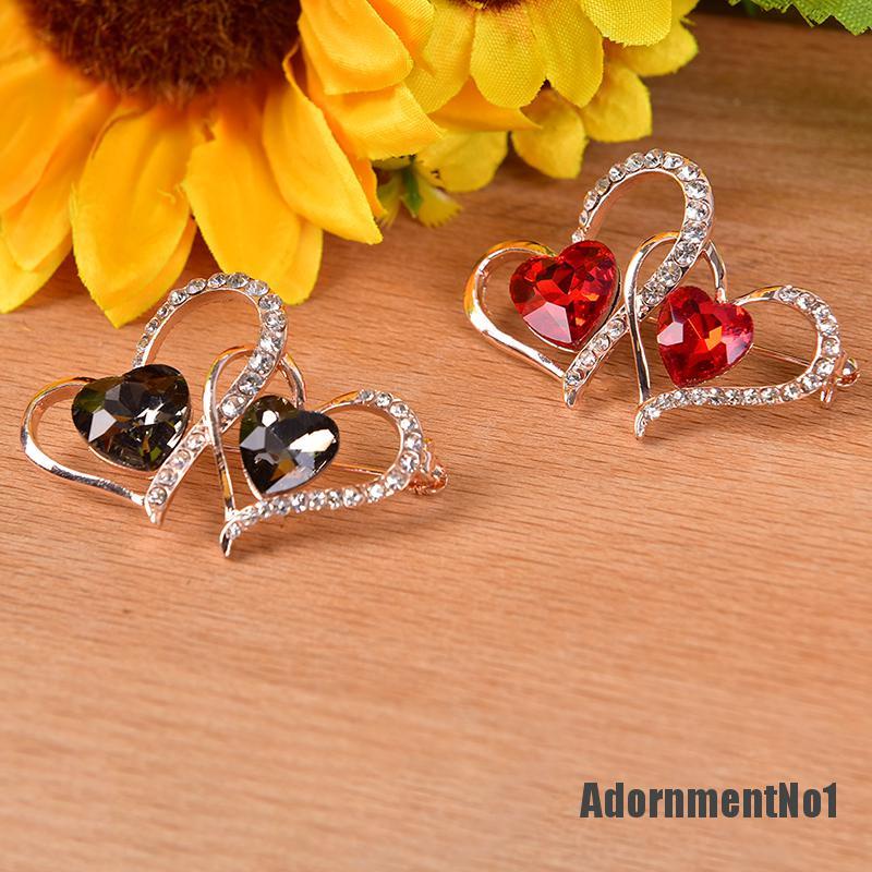 (Adornmentno1) Bros / Pin Desain Hati Ganda Hias Kristal / Berlian Imitasi Untuk Dekorasi Natal