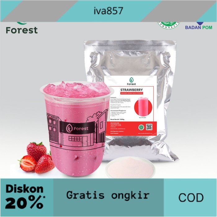 

PROMO Bubuk Minuman STRAWBERRY Powder - Forest Bubble Drink - POWDR+BUBLEWRAP GRATIS ONGKIR
