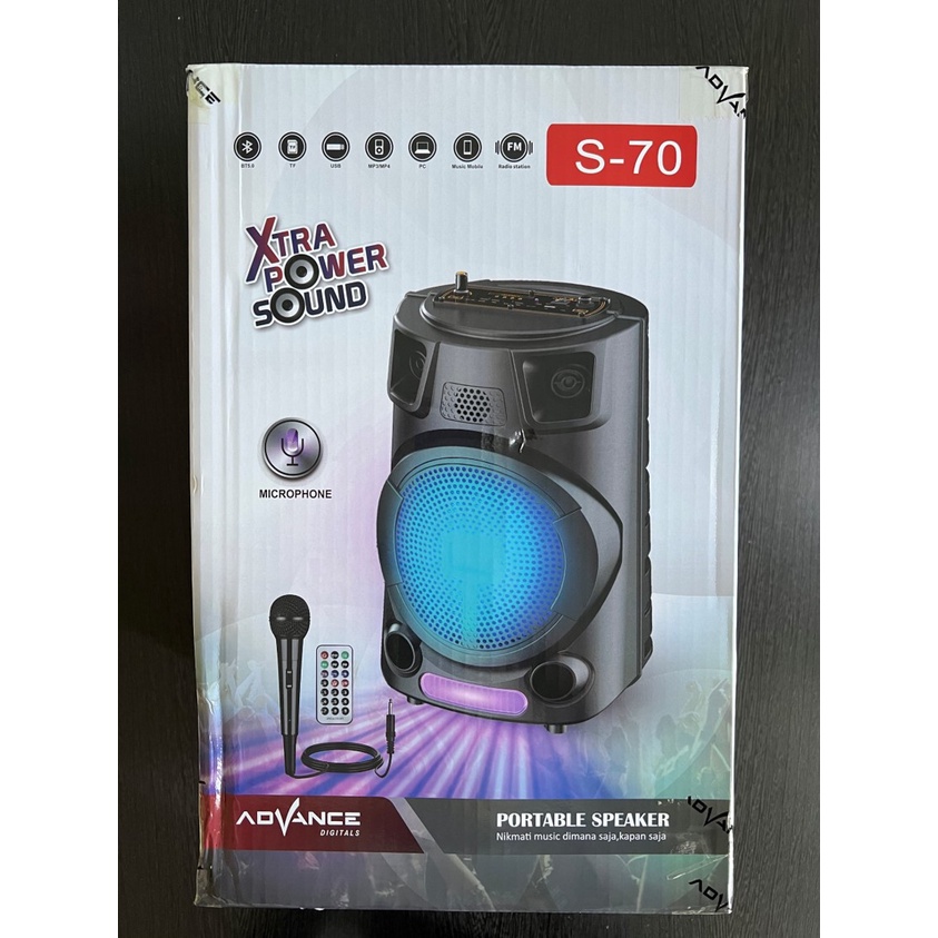 Speaker Advance S-70 S70 Bluetooth Music Box Karaoke Free Mic