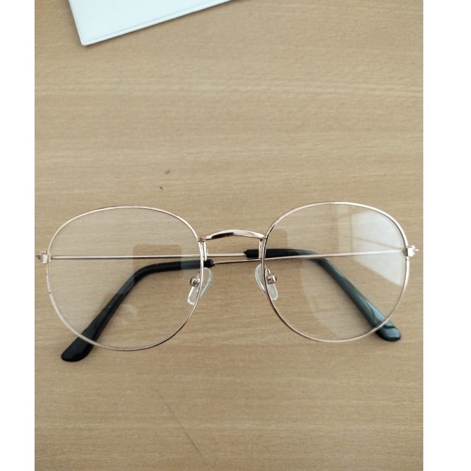 Rowling Impor murah Frame Kacamata Wanita dan Pria Gaya Retro Round Eyeglasses Metal Frame Kacamata Fashion-16-9 rose gold