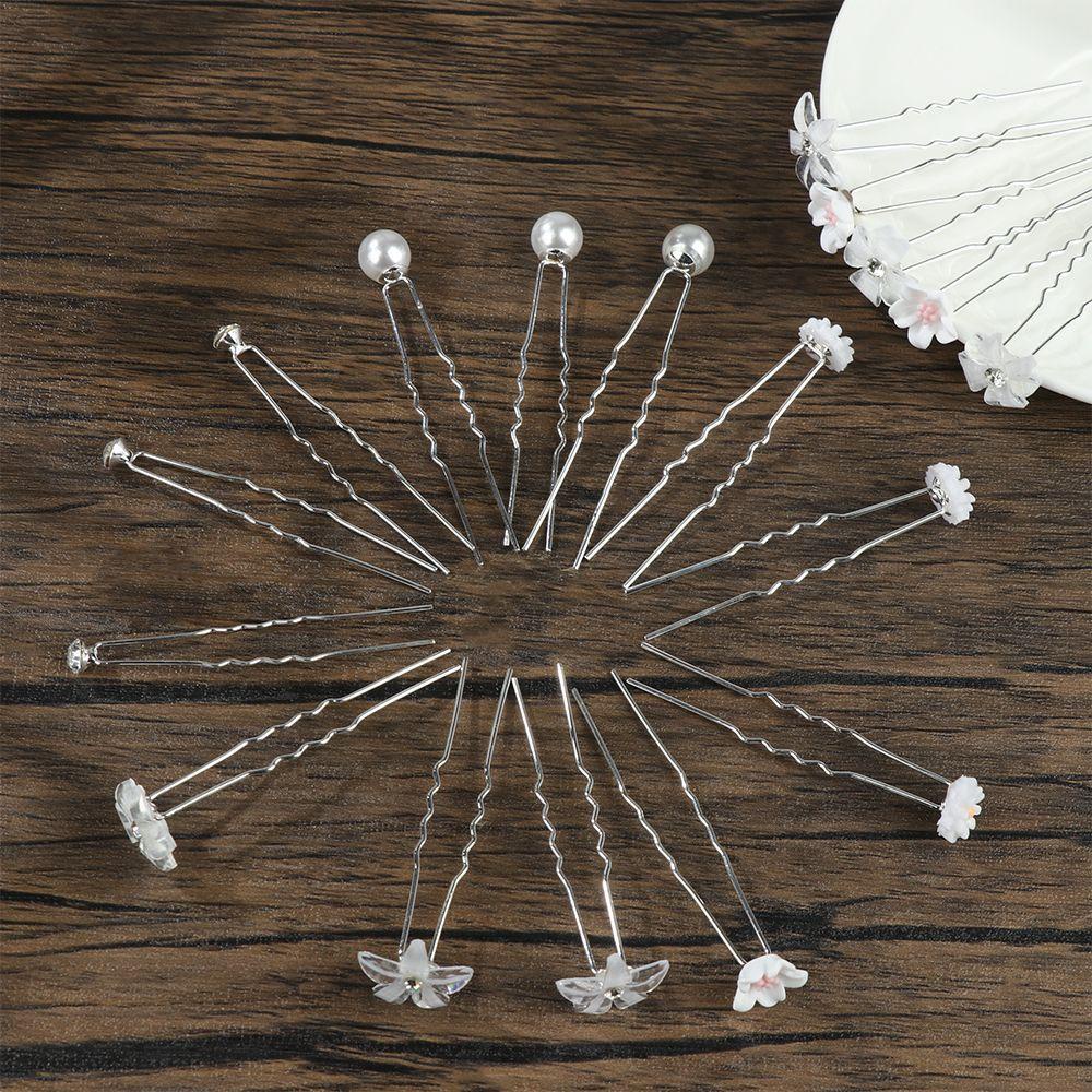 20pcs hairpins U shape flower design pearl accent crystal rhinestone for Bride