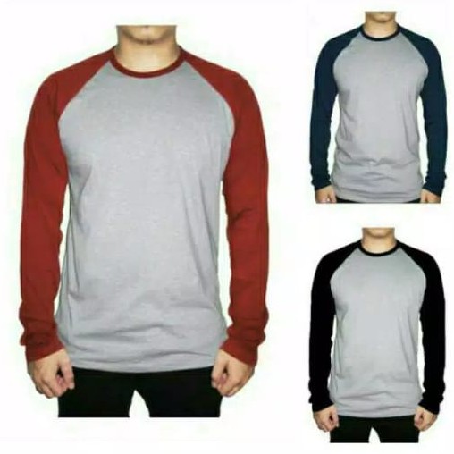 Noveli wear - Kaos polos reglan Abu Misty kombinasi lengan panjang Warna | kaos seragam raglan pria dan wanita