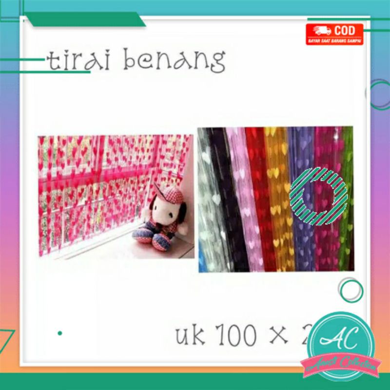 Tirai benang pelangi gliter love hiasan dekorasi bling bling pintu jendela