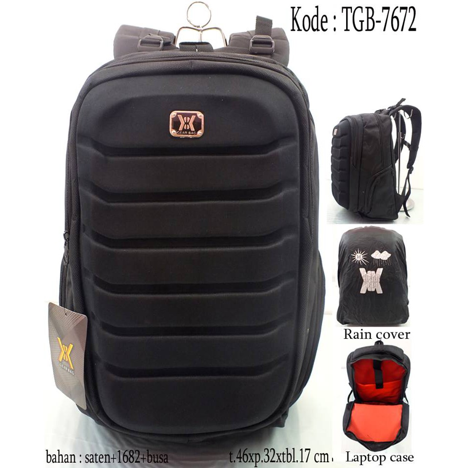 Tas Ransel Pria Laptop merk GEARBAG, Full Emboss, Raincover Free/Kerja