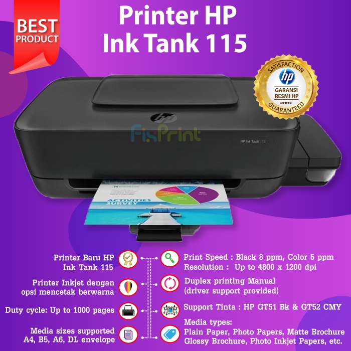 Printer Ink Tank HP 115 Infus With Tinta GT51 / GT53 Black GT52 Color