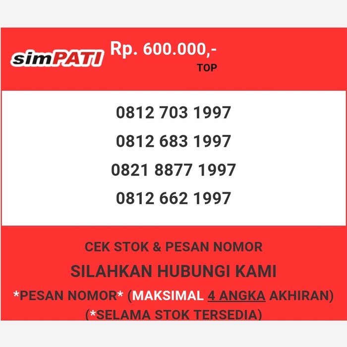Nomor cantik Telkomsel murah tahun lahir 1997 simpati & loop T0888-600