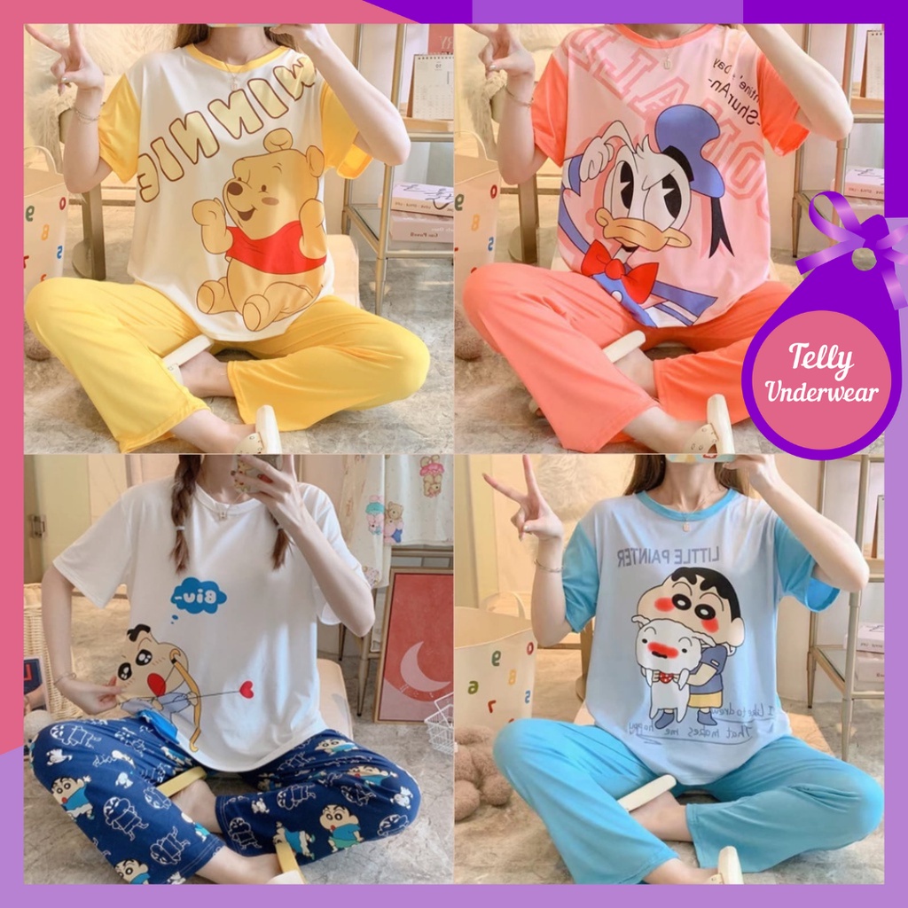 TELLY ➡️ 317 Set Piyama Wanita Setelan Baju Tidur Lengan Pendek Import Motif Kartun