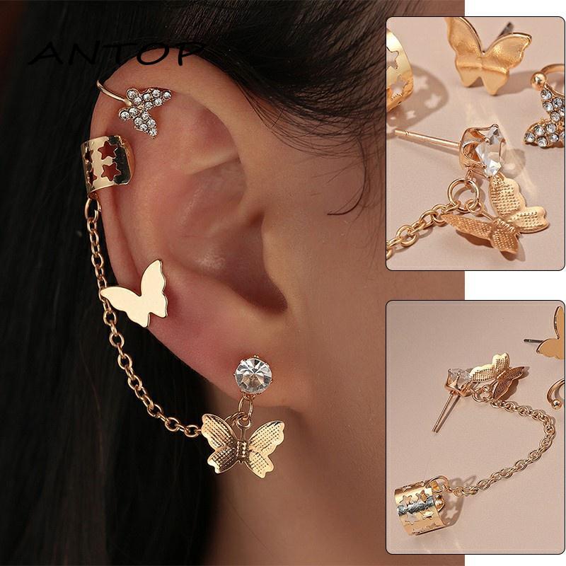 Butterfly Anting Klip Bentuk Kupu-Kupu Bahan Alloy