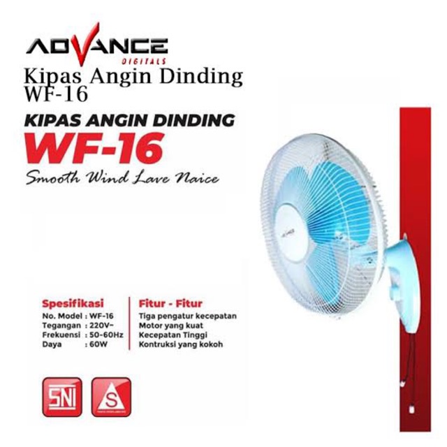 ADVANCE KIPAS ANGIN DINDING WF 16 WALL FAN/NIKO WALLFAN NKW 16L