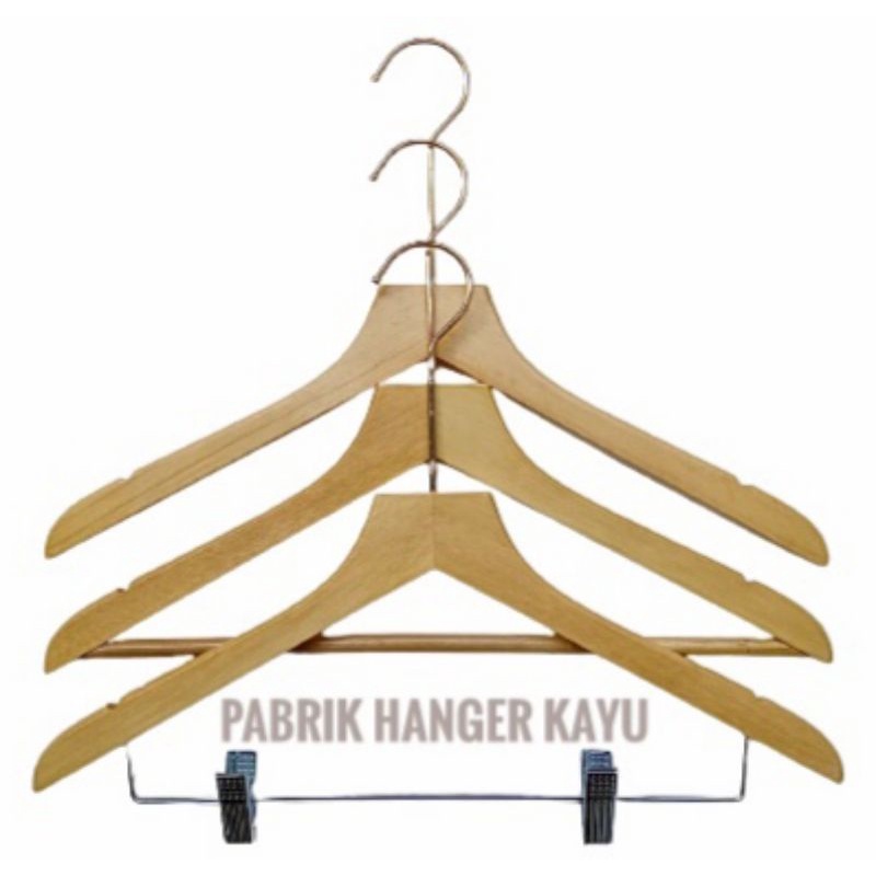 HANGER KAYU KEPALA LURUS DEWASA NATURAL 43cm