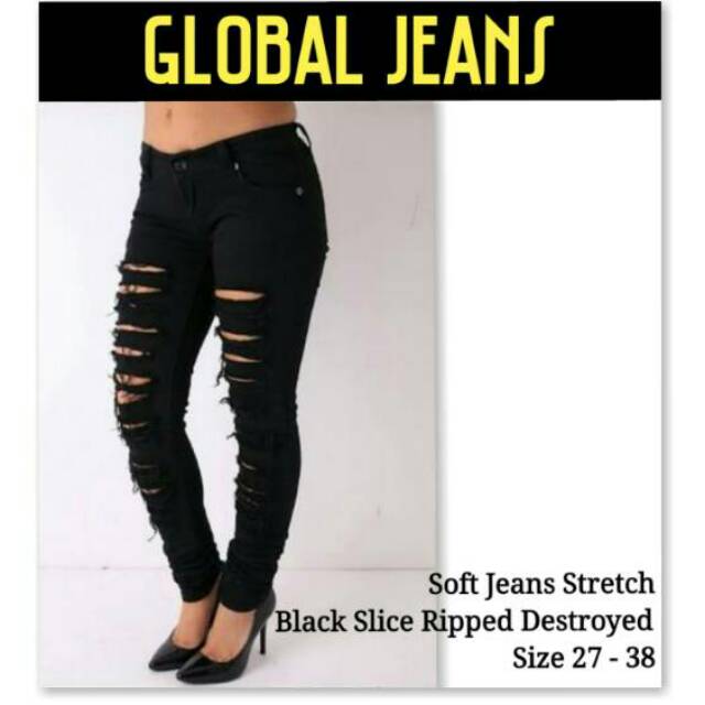 Celana Jeans Wanita Jumbo Sobek Hitam / Black Ripped Jeans Destroyed / Ripped Jeans Big Size