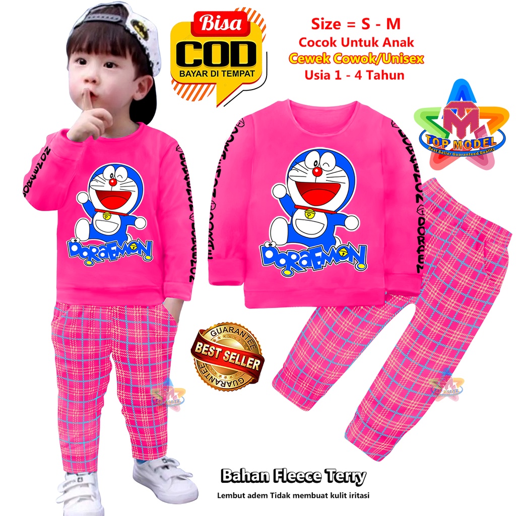 Setelan Baju Anak Dormon UNISEX 1-4 Tahun Cewek Cowok,TM00019B terbaru dan termurah Bahan Fleece Terry