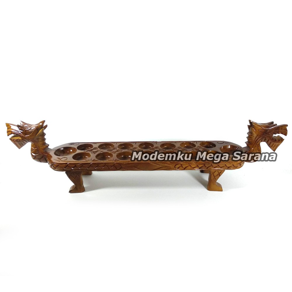 Congklak Dakon Kayu Naga 16 Lubang 85x15x20 cm + Biji Kerang