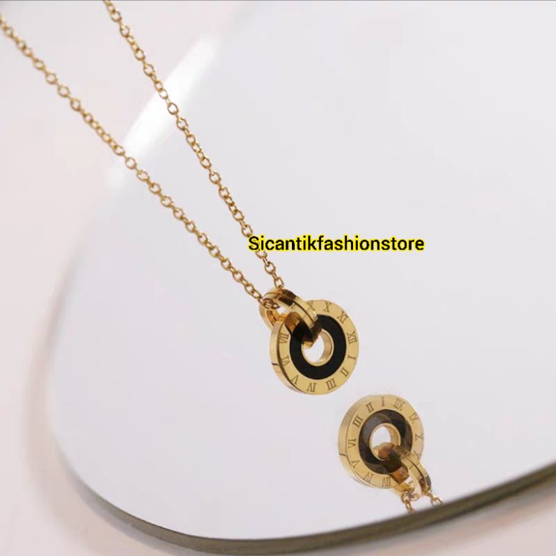 Kalung Titanium Gold Liontin Bvlgarii Angka Romawi Terbaru Anti Karat Selamanya Kalung Wanita Korea Trending Kalung Titanium Wanita Rantai Gold