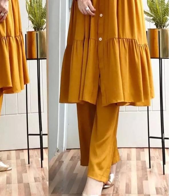 ☝ Sania Set / One Set Baju Tunik+Celana Polos Jumbo LD 120 / Setelan Muslim Wanita Terbaru 2021 / OO