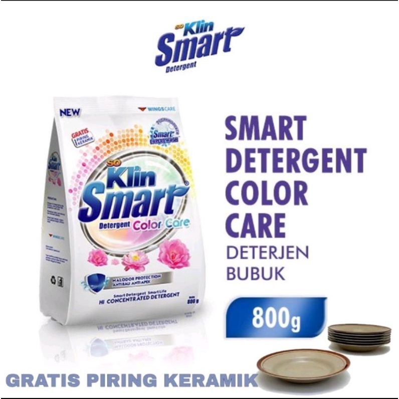 Soklin Smart Detergent + Softener/Colour/Care 800 grm Gratis Piring Keramaik