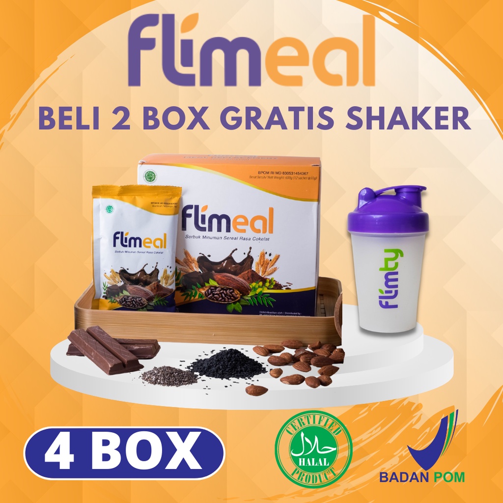 Flimeal 4 Box Makanan Diet Rendah Kalori Sereal Coklat Meal Replacement By Flimty Halal BPOM