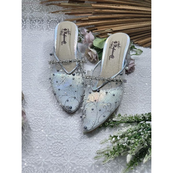 sepatu alwa silver mutiara tinggi 5cm kaca