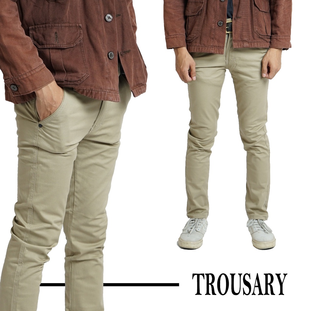 Trousary Celana Chino/ Chinos/ Cino Panjang Pria Big Size Slimfit Bahan Strech/Melar Warna Olive