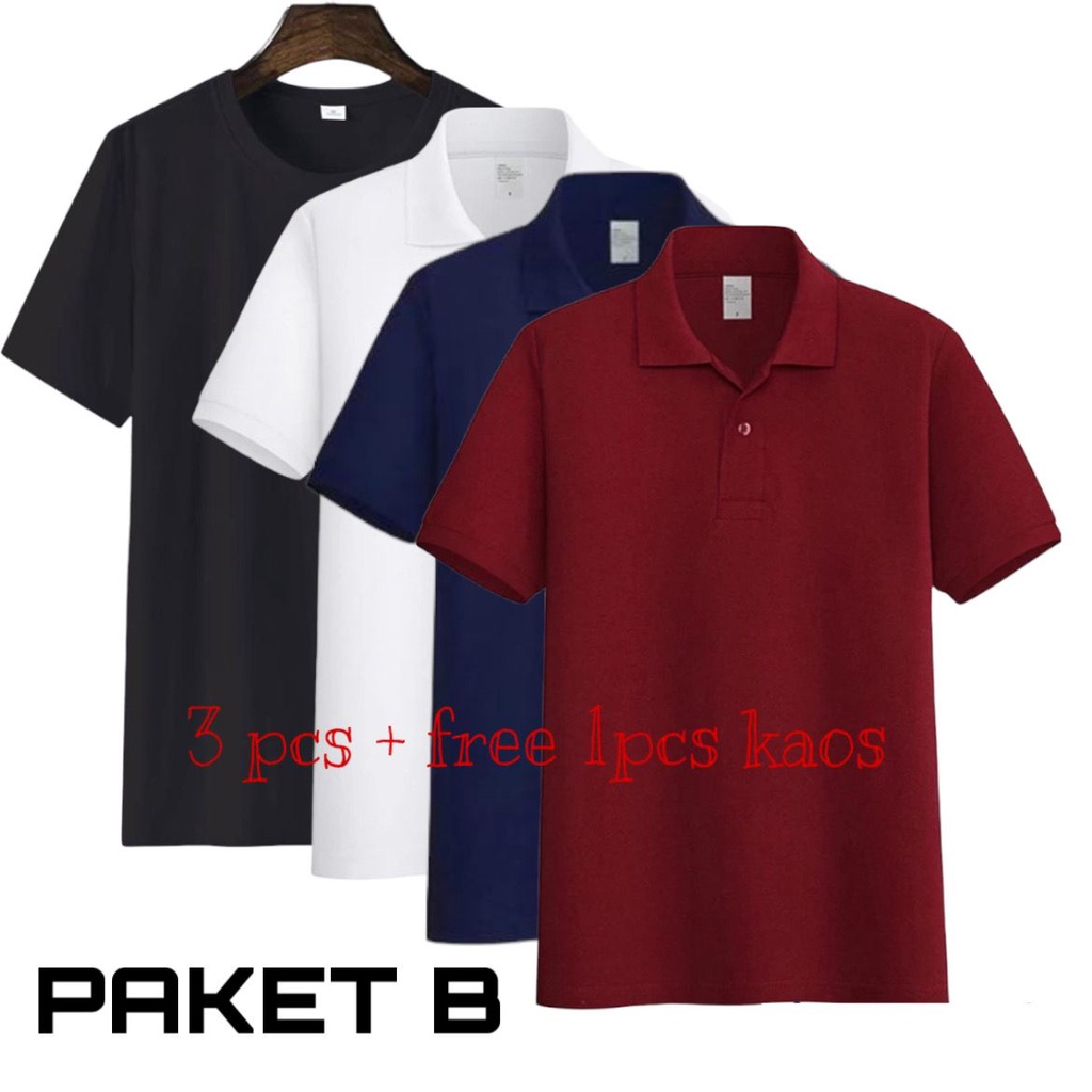 Noveli wear - [1Paket 3pcs 110rb+free 1 pcs kaos polos hitam ] | Kaos kerah pria polo shirt lengan pendek M L XL XXL
