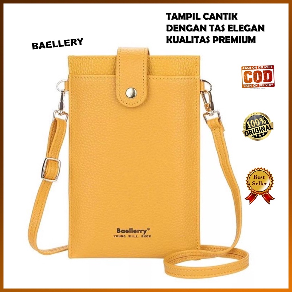 Tas Selempang Kulit Slempang Mini Wanita Dompet Cewek Impor Baru 2021 Tipis Baellerry N8609 - Yellow