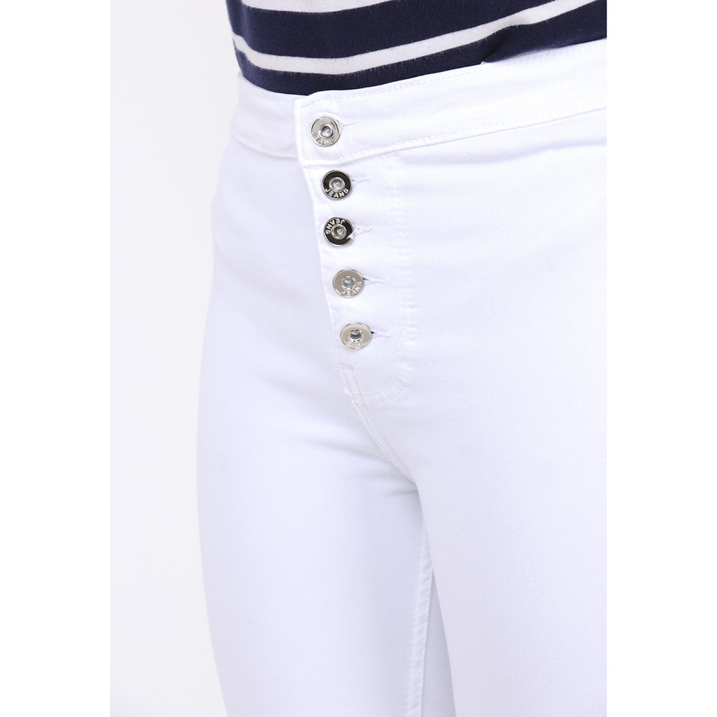 Dazina Plain White Celana Highwaist kancing 5 wanita - putih