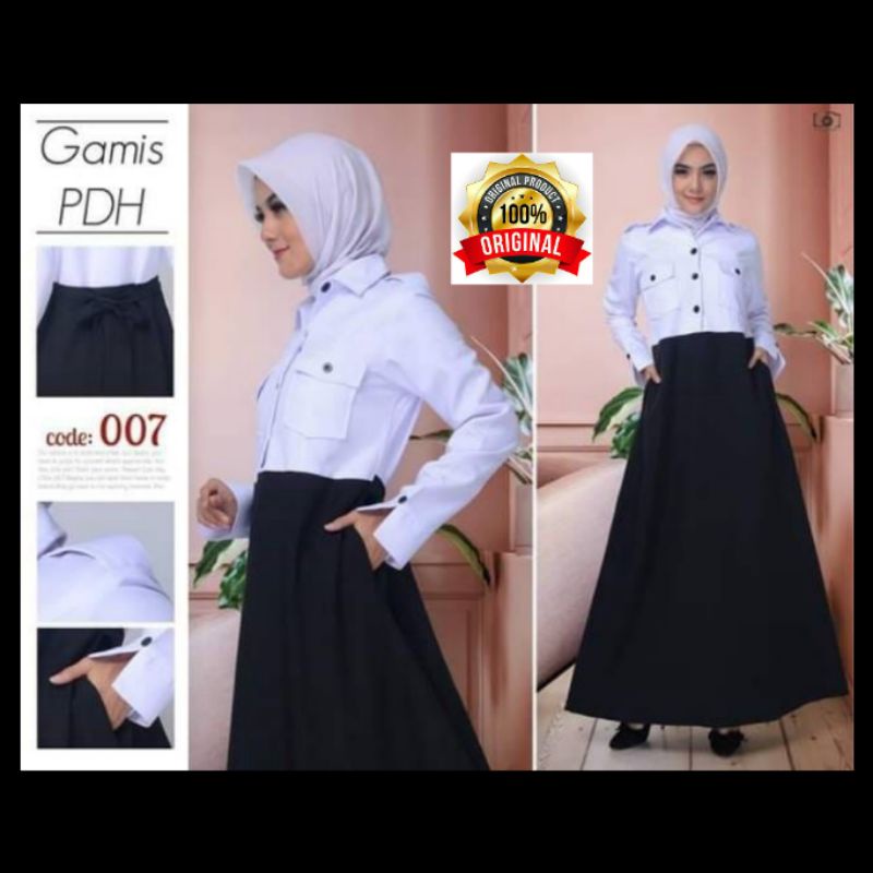Baju Gamis PNS Pemda ASN PDH Hitam Putih Gamis Seragam Kantor Wanita kerja Gamis Pemda Khaki