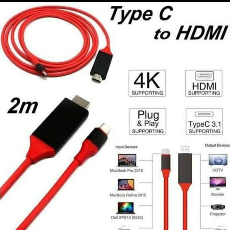 kabel HDTV TYPE C KE HDMI CONEKTOR LANGSUNG HP KE TV PLUG AND PLAY