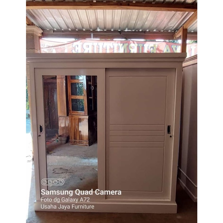 LEMARI PAKAIAN - LEMARI BAJU - LEMARI KAYU JATI 2 PINTU SLEDDING JUMBO