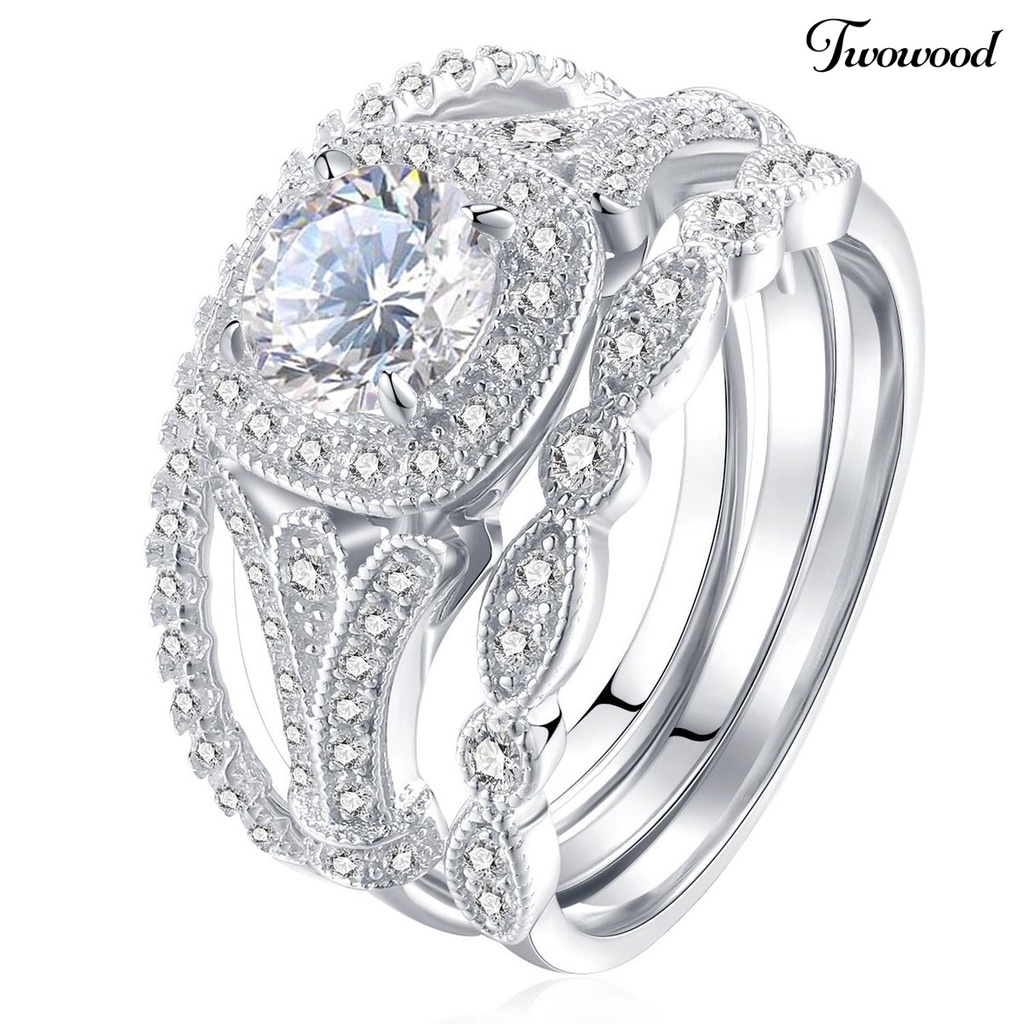 3pcs Cincin Jari Shiny Untuk Pertunangan Dan Pernikahan