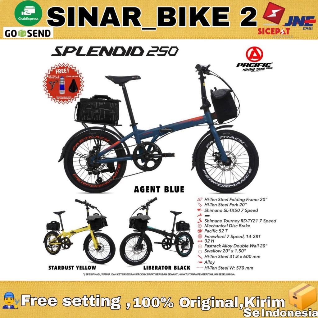 Sepeda Lipat 20 Inch PACIFIC SPLENDID 250 Shimano 7 Speed Extra Bonus