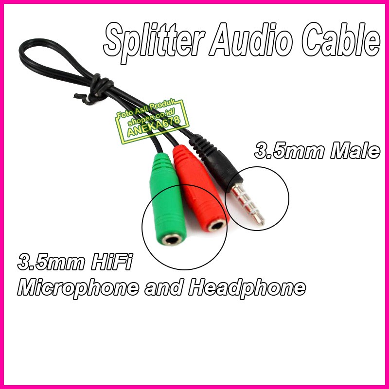 3.5mm SPLITTER AUDIO CABLE MALE to 3.5mm HiFi MICROPHONE and HEADPHONE