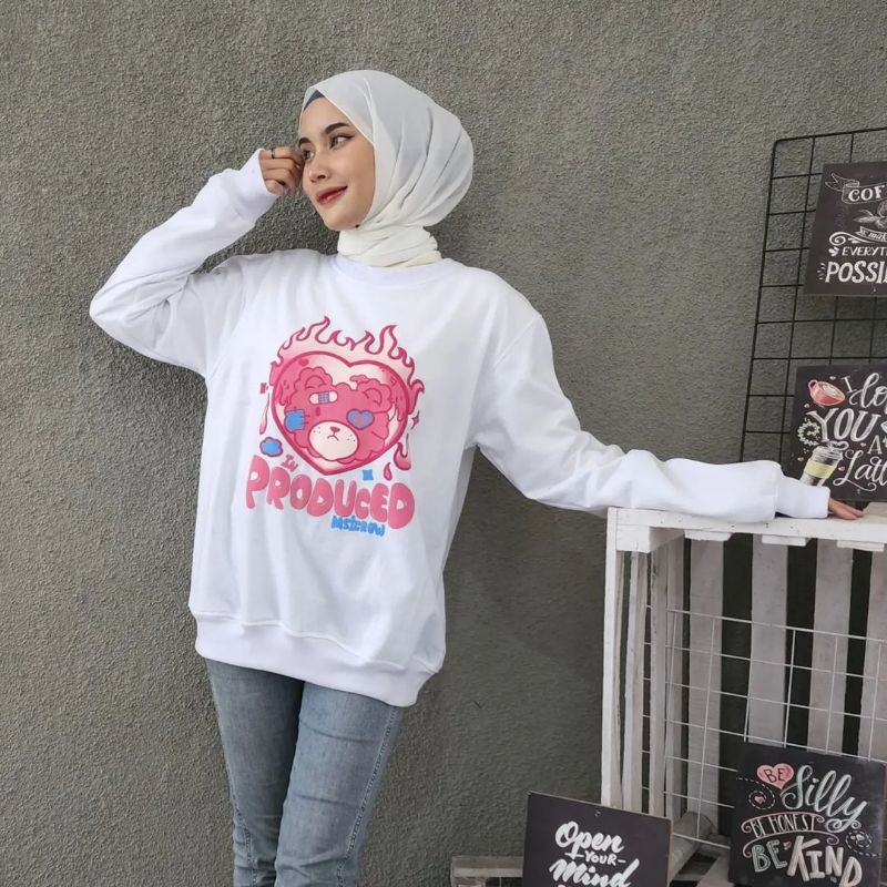 Sweater Switer Crewneck Oversize LOVE IN PRODUCE Terbaru Bahan Flecee