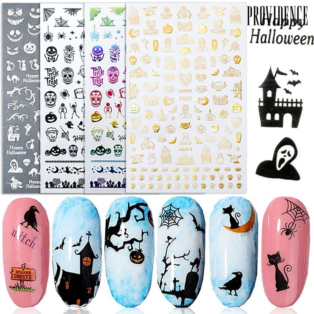 Providence 1 Sheet Nail Stickers Halloween Theme Pattern Self-Adhesive Paper Pumpkin Ghost Fingernails Decals Nails Accessories