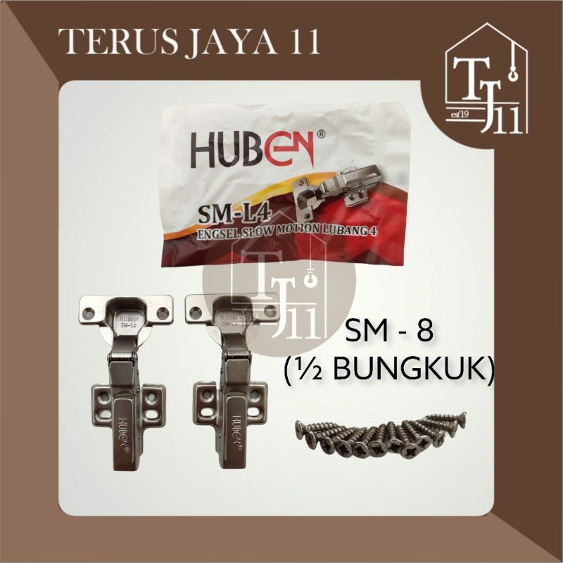 Engsel Sendok HUBEN Slow Motion SETENGAH BUNGKUK/Engsel Sendok HUBEN SM-8 lubang 4/Harga per Pasang