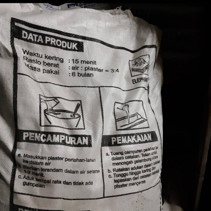 Casting gypsum 18kg putih 1 sak tepung gipsum semen elephant patung