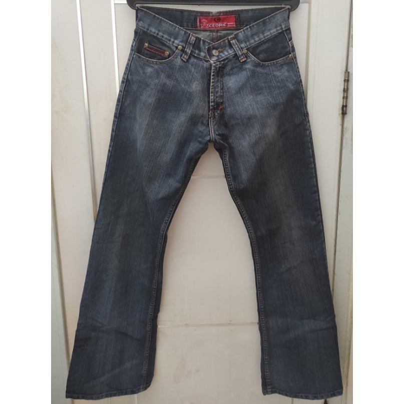 Celana Jeans Biru Navy Garis Putih Cedric Pria