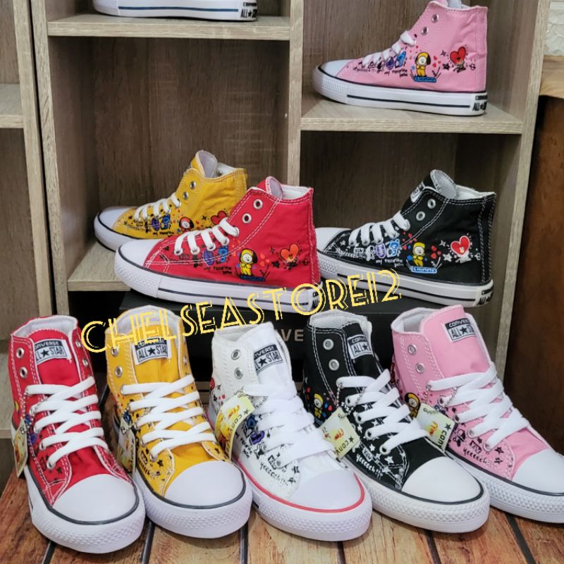 (READY 5 WARNA) SEPATU CONVERSE BTS BT21 SEPATU ANAK PEREMPUAN / LAKI LAKI MODEL TINGGI SIZE 18-35