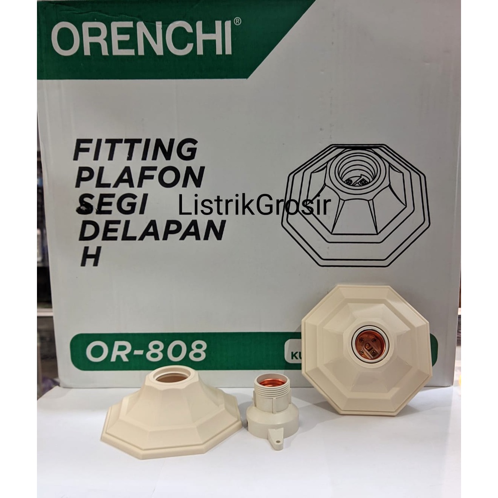 Orenchi Fiting / Rumah Lampu / Fitting Plafon Segi 8 Terminal Kuningan