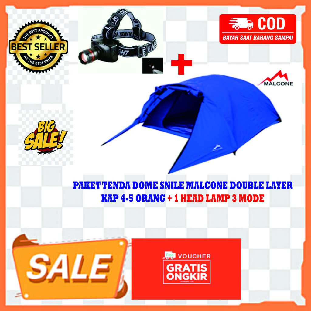 TERMURAH TENDA GUNUNGDOME/CAMPING/DOUBLE LAYER KAP 4/5 P WATERPROOF|TENDA KEMPING+ 1 PCS HEAD LAMP