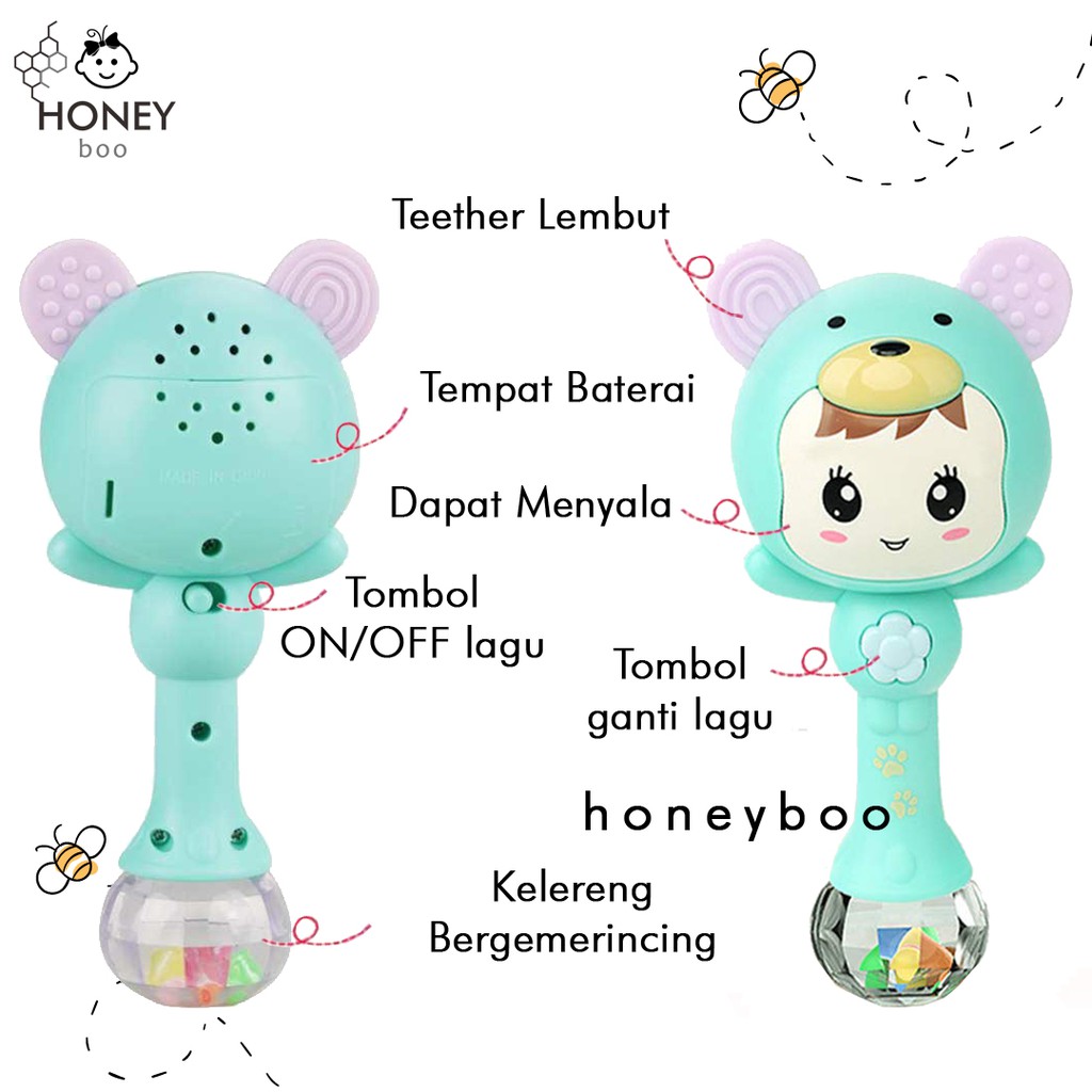 Honey Boo - Mainan Bayi Tongkat Genggam Rattle Stick Dengan Musik dan Lampu-3