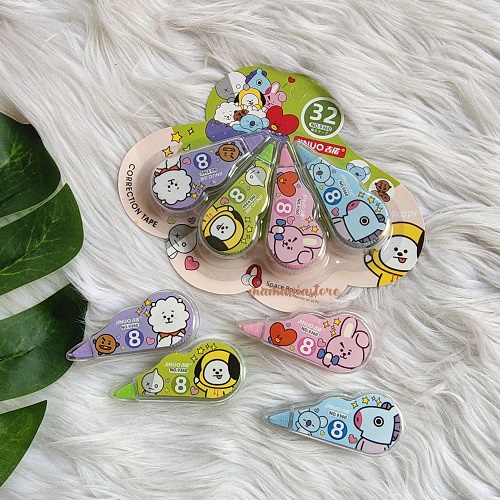 TIPE X KERTAS BTS BT21 / TIP EX KERTAS BTS / CORRECTION TAPE KARAKTER BTS 8 M ISI 4 PCS