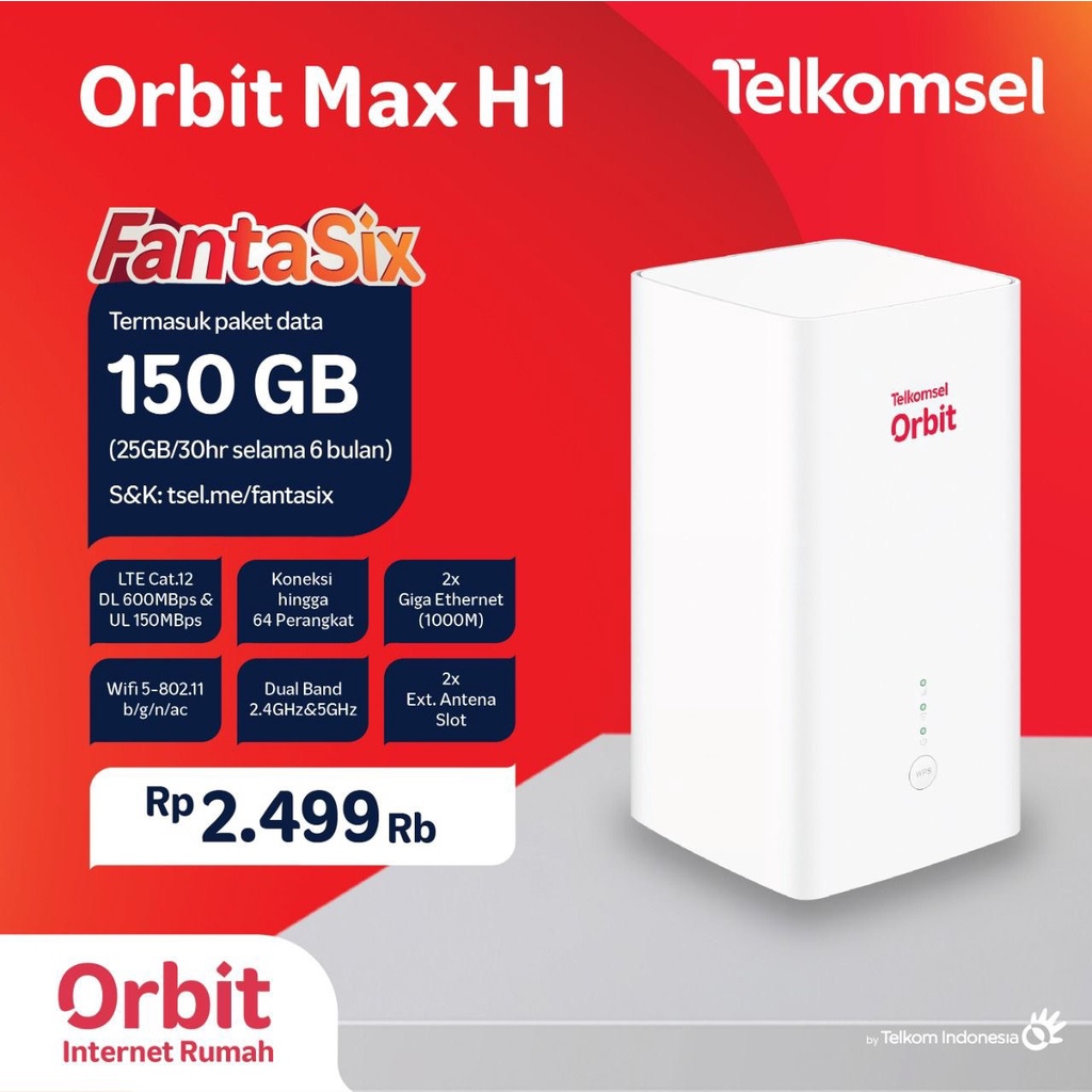 Telkomsel Orbit Max H1 Home Router B628 Kuota 150GB