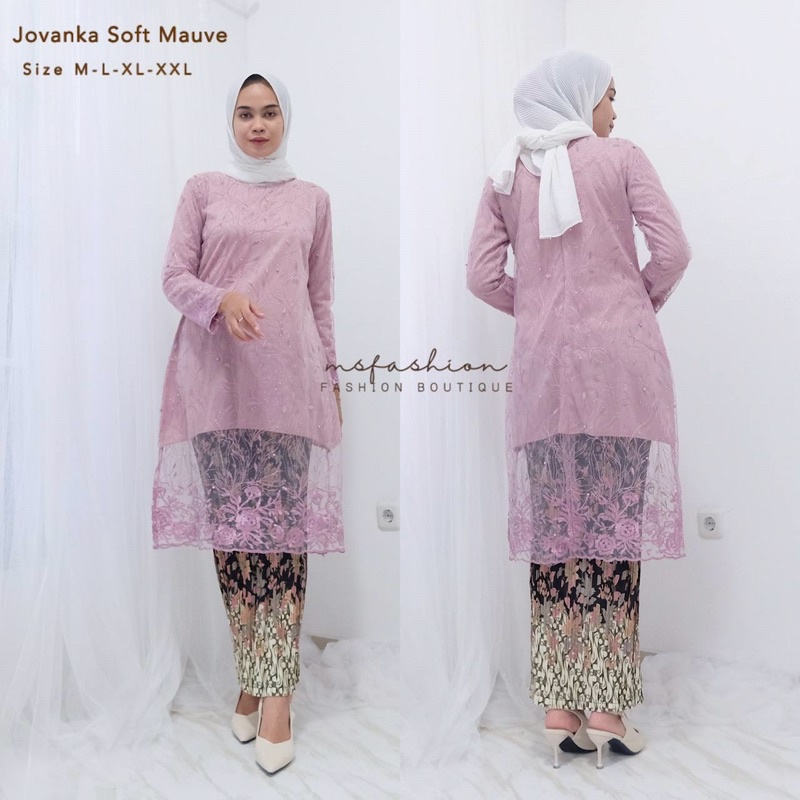 new tunik jovanka tulle mutiara/ batik/ set long tunik/ baju kurung/ tunik tulle pearl/ rok plisket 